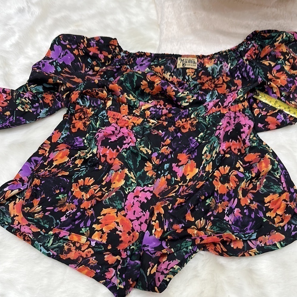 Show me your mumu made in USA black orange/pink/yellow/green shorts romper md - Picture 13 of 14